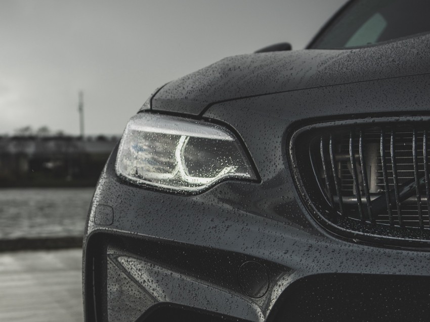 bmw m2, bmw, rain, drops, headlight