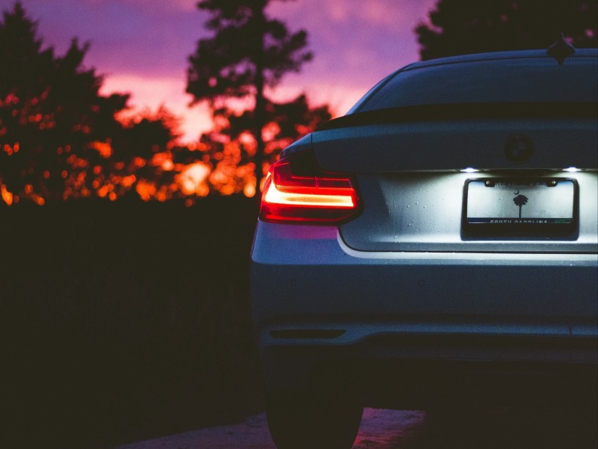 Bmw Rear View Headlight Sunset Light Background