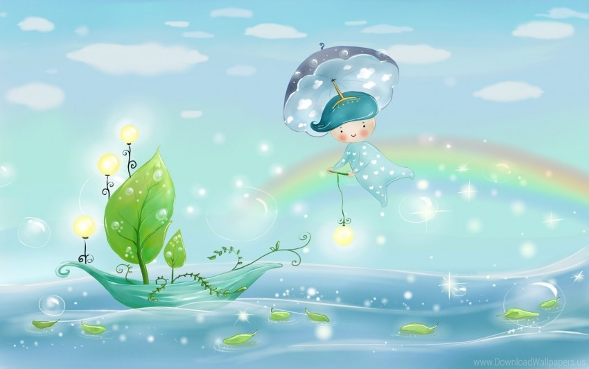 Boat Boy Bubbles Leaves Light Nature Pattern Rain Rainbow Sail Sea Sky Umbrella Water Weather Wallpaper PNG Transparent Background