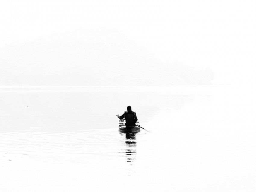 Boat Bw Silhouette Minimalism Background