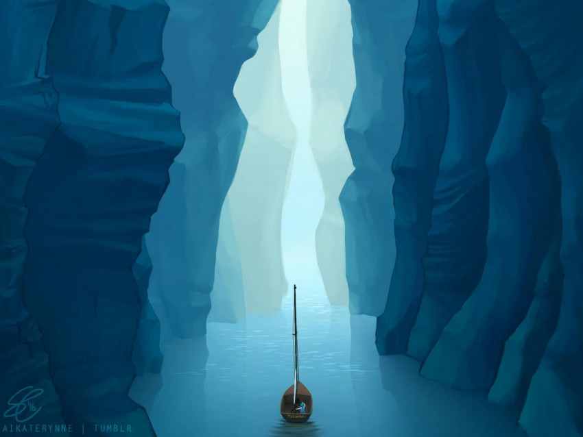 Boat Cave River Art Background