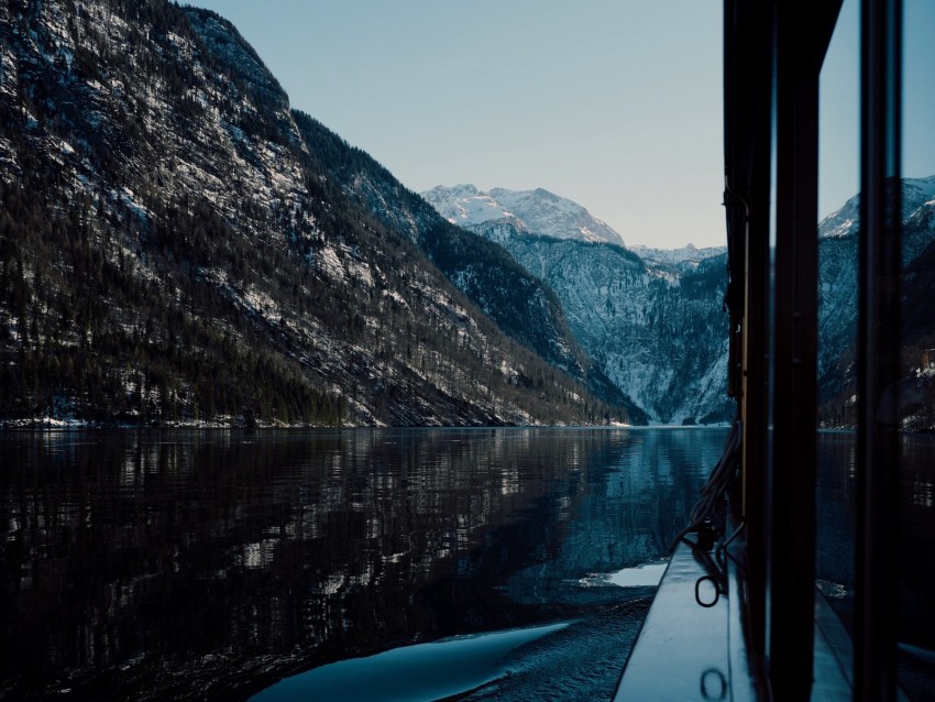 Boat Lake Mountains Nature Dark Background