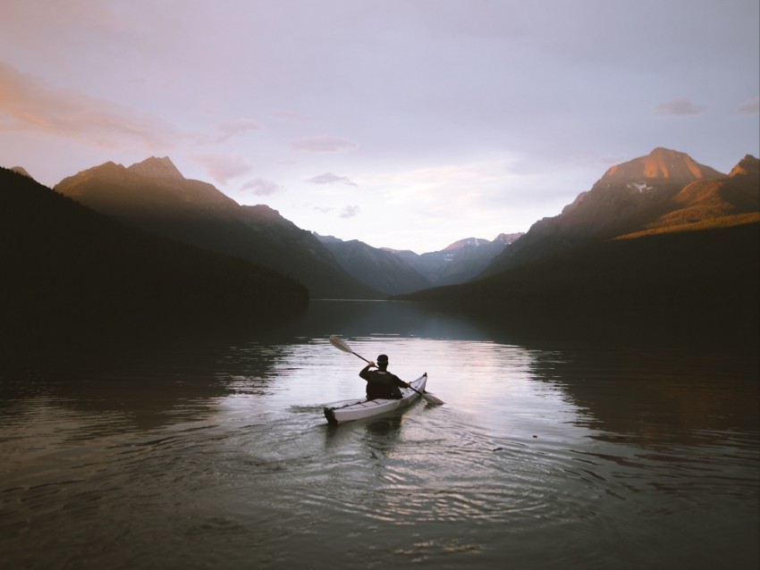 boat, loneliness, rocks, paddle, silhouette