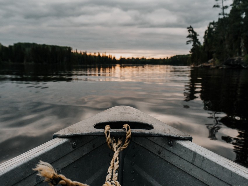 boat, river, sunset, water, shore