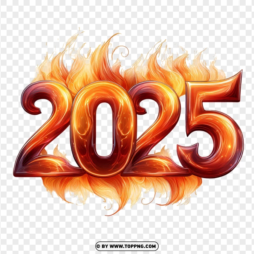 Bold 2025 Numbers In Flaming Style PNG Transparent Background