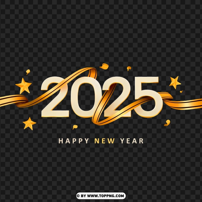 Bold And Luxurious Gold White 2025 Greeting Template PNG Transparent Background