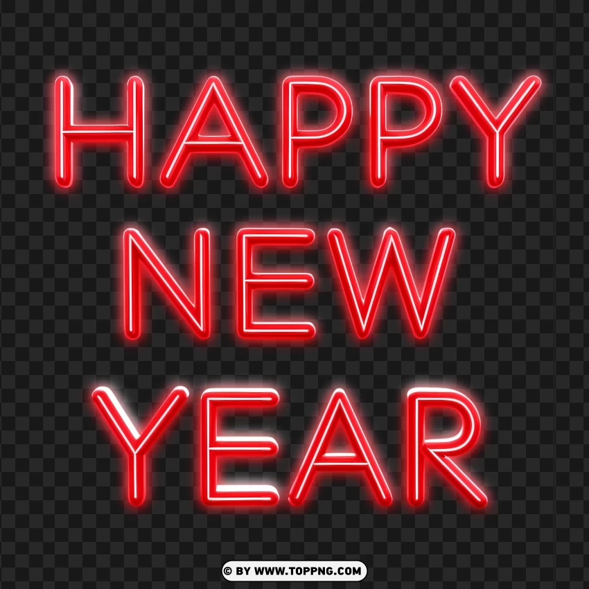 Bold Red Neon Vertical Happy New Year Lettering PNG Transparent Background