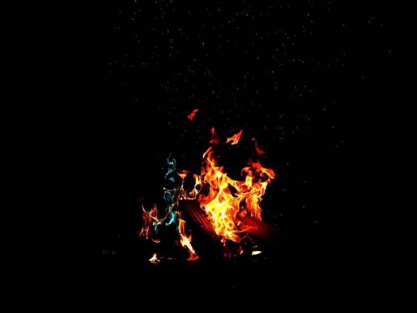 Bonfire Fire Firewood Sparks Dark Light Camping Background