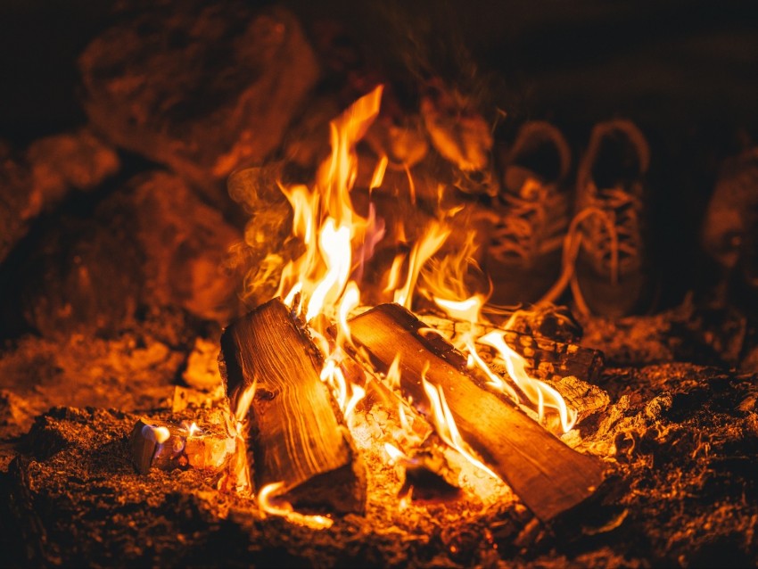 Bonfire Fire Flame Burn Firewood Embers Background