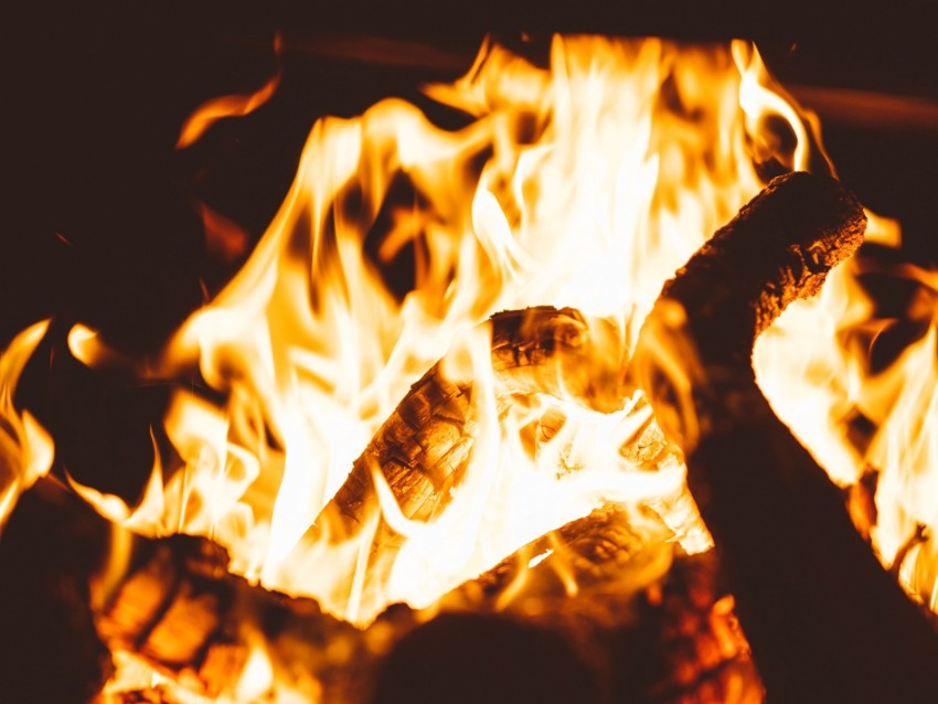 Bonfire Fire Flame Firewood Dark Blur Background