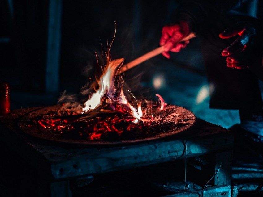 Bonfire Fire Sparks Ash Dark Background