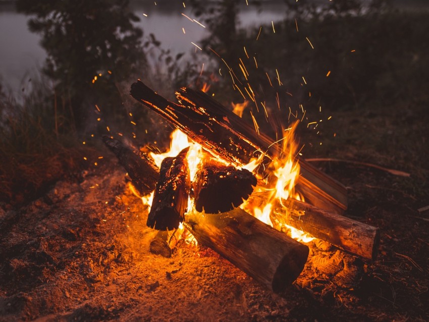 Bonfire Fire Sparks Firewood Background