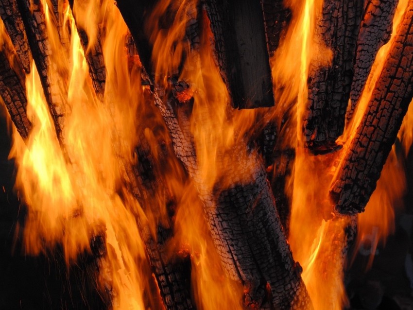 Bonfire Firewood Embers Fire Flame Dark Background