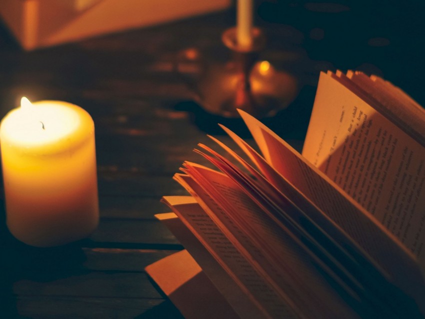 book, candle, shadows, reading, comfort