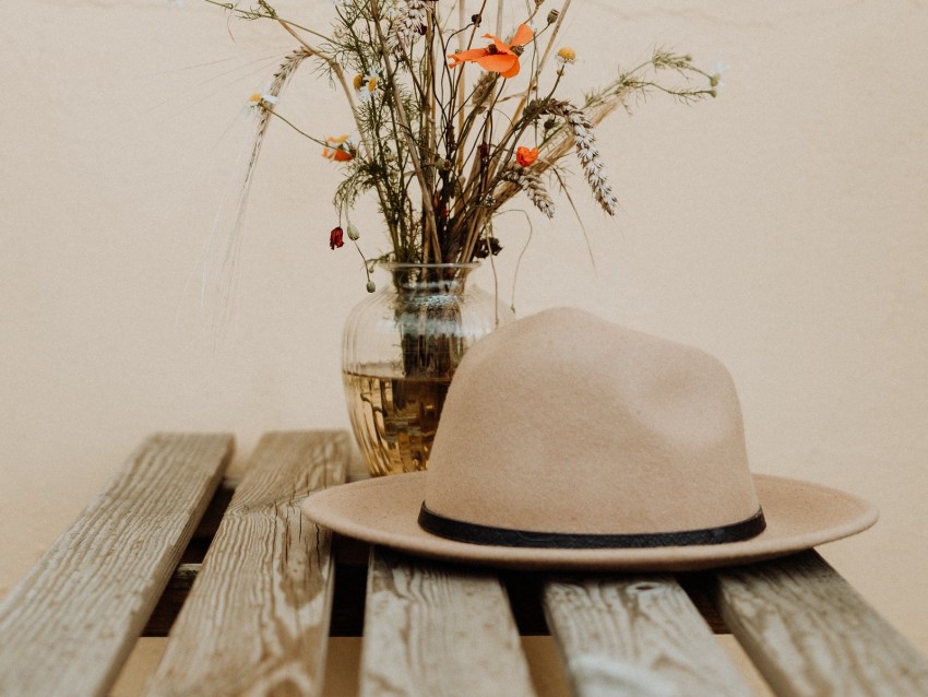 bouquet, hat, flowers, spikelets, daisies, poppies