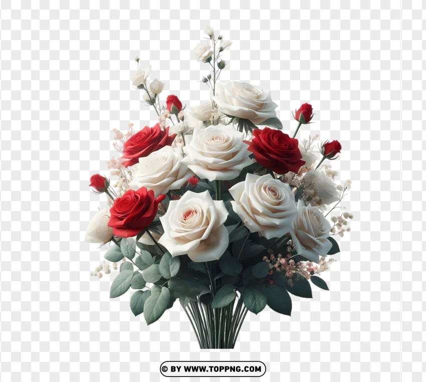 Bouquet Of Red Roses And White Roses Isolated PNG Transparent Background