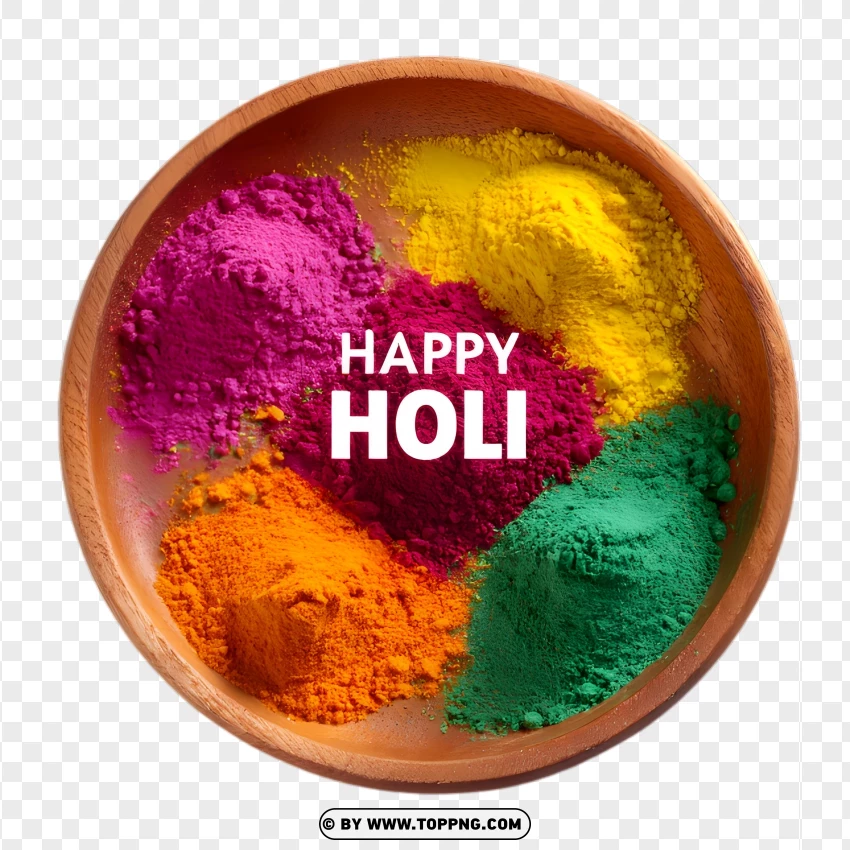 Bowl Of Mixed Holi Powders With Happy Holi Text PNG Transparent Background