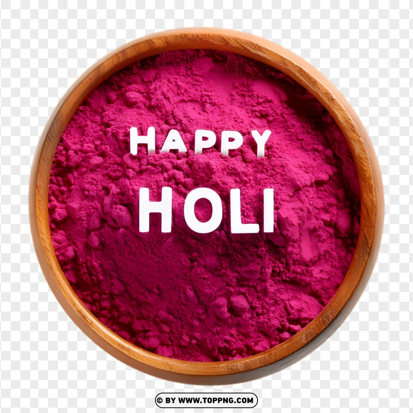 Bowl Of Pink Holi Powder With Happy Holi Text On Top PNG Transparent Background