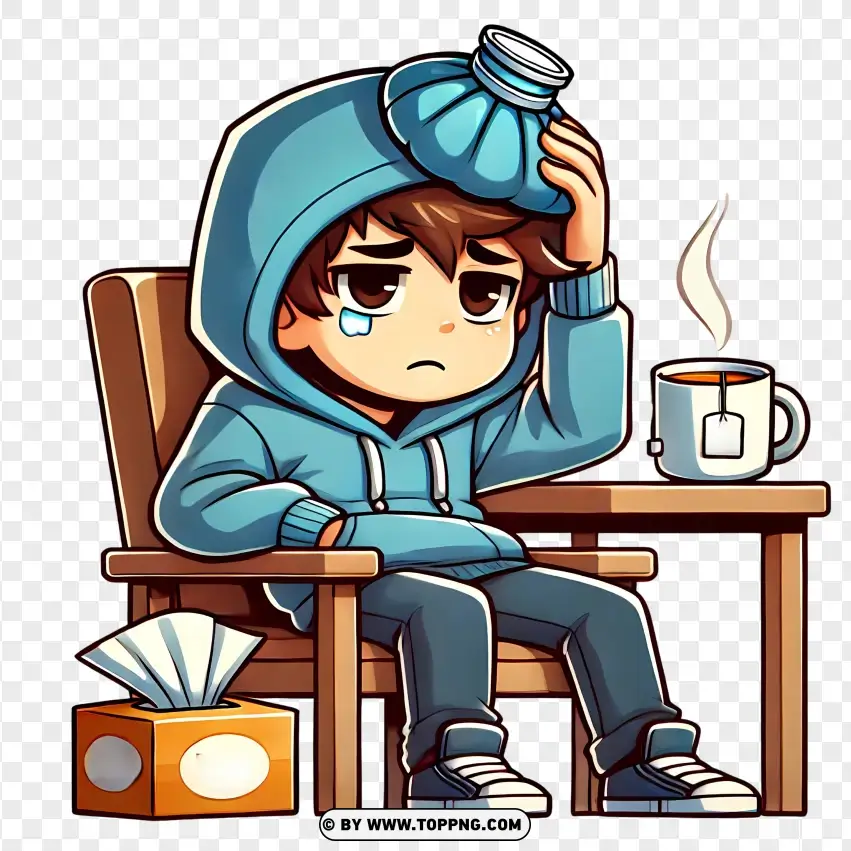 Boy With A Cold And A Headache PNG Transparent Background