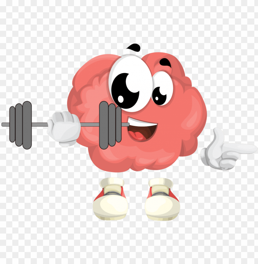 brain character, fitness illustration, cartoon brain, cute brain lifting weights, playful exercise design, brain workout graphic, animated brain character