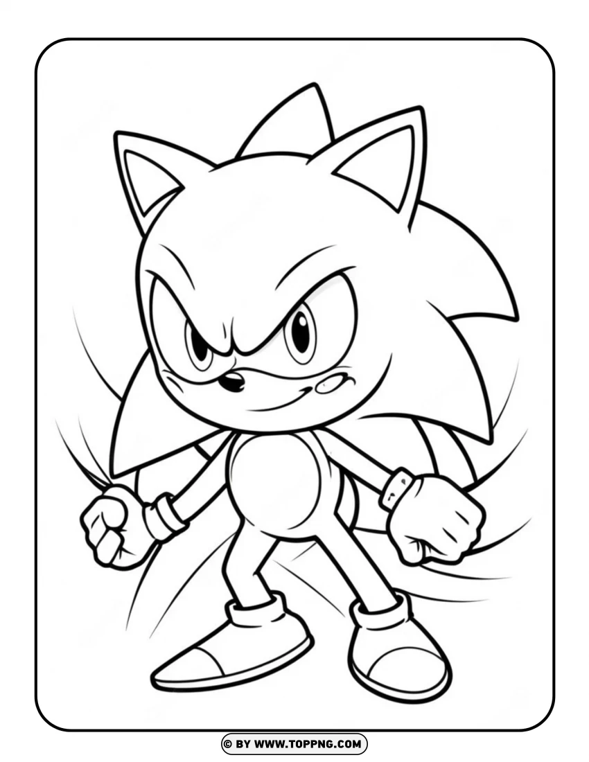 Brave Sonic The Hedgehog With A Strong Stance Coloring Page PNG Transparent Background