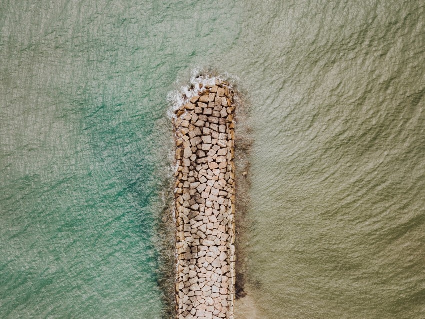 breakwater, aerial view, sea, stones, beach, sand