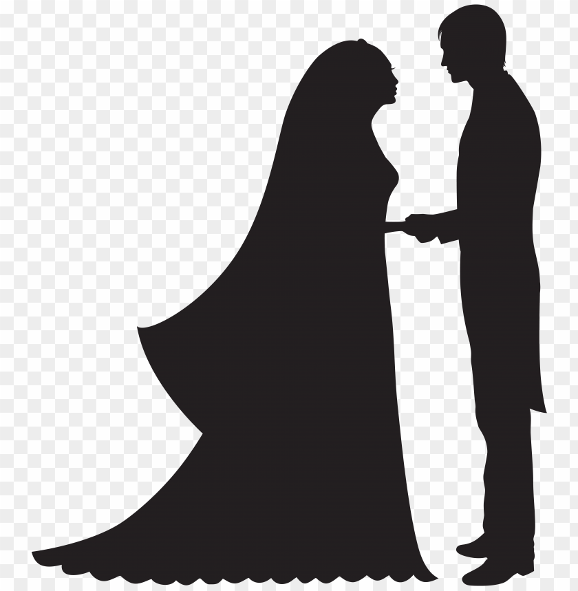 Silhouette of a bride and groom holding hands, wedding theme