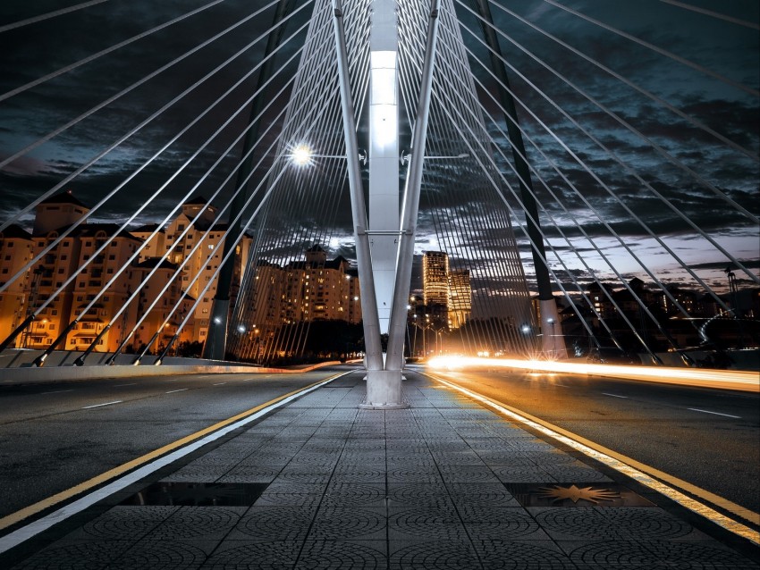 Bridge Architecture Construction Lights City Night Background