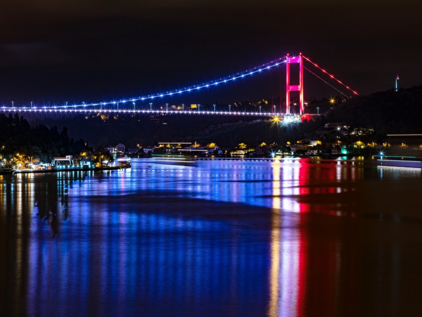 bridge, backlight, river, reflection, istanbul