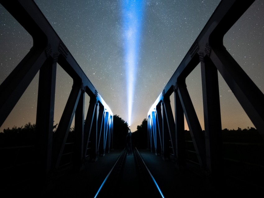 bridge, beam, light, night, dark, flashlight