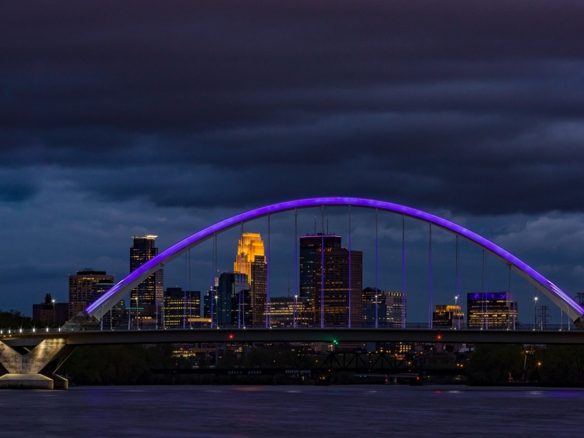 Bridge City Architecture Buildings River Arch Clouds Background