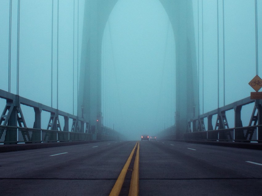 Bridge Fog Lights Traffic City Background