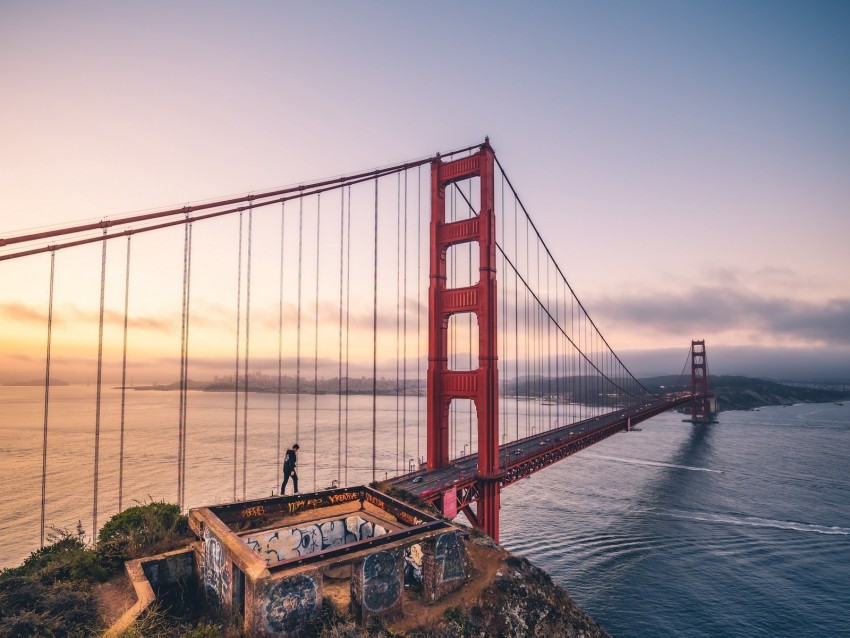 bridge, man, architecture, construction, bay