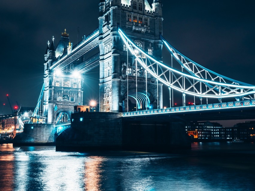 Bridge Night City Backlight River Architecture Background