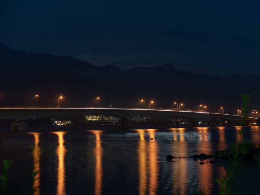 Bridge Night City City Lights Lights Lighting Background