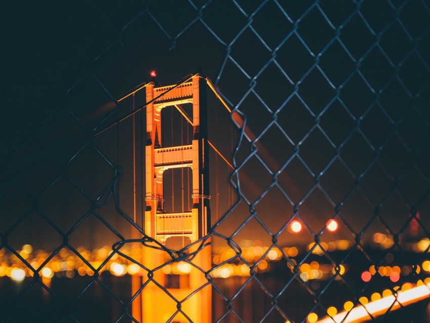 Bridge Night Fence Mesh Blur Bokeh Glare Background