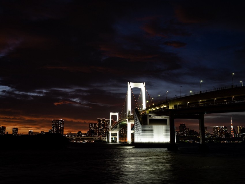 Bridge River City Dark Backlight Buildings Background