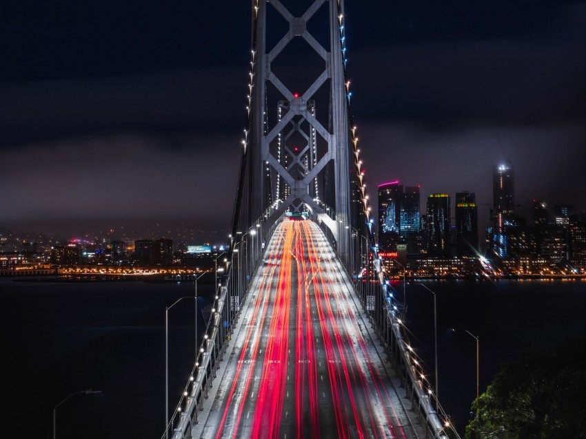 Bridge Road Night City Backlight Background