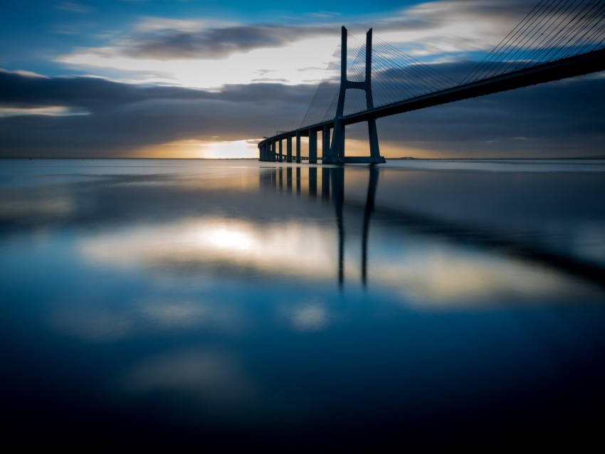 bridge, sunset, architecture, structure, design, evening