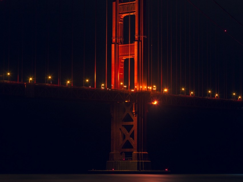 bridge, support, lights, night, dark