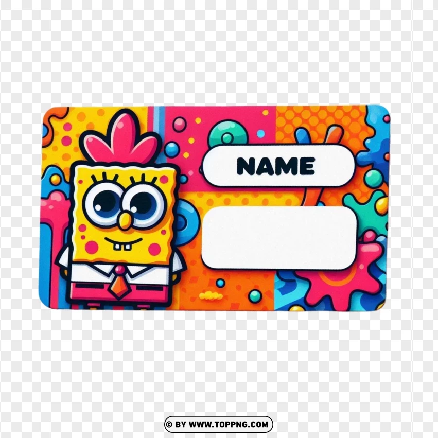 Bright Sponge Character School Name Tag Sticker PNG Transparent Background