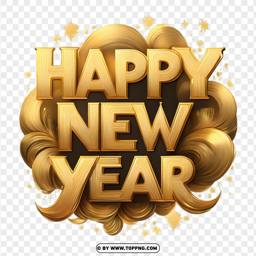 Bright Gold Happy New Year Typography Hd PNG Transparent Background