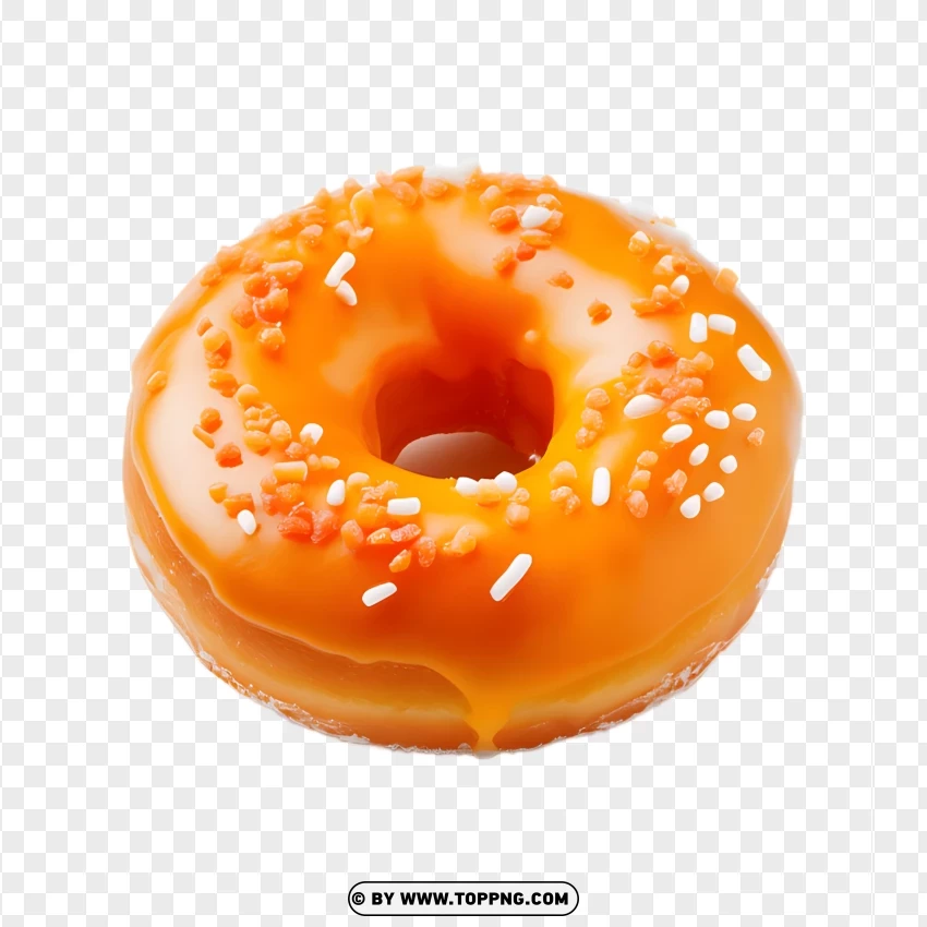 Bright Orange Iced Donut With White Sprinkle Topping PNG Transparent Background