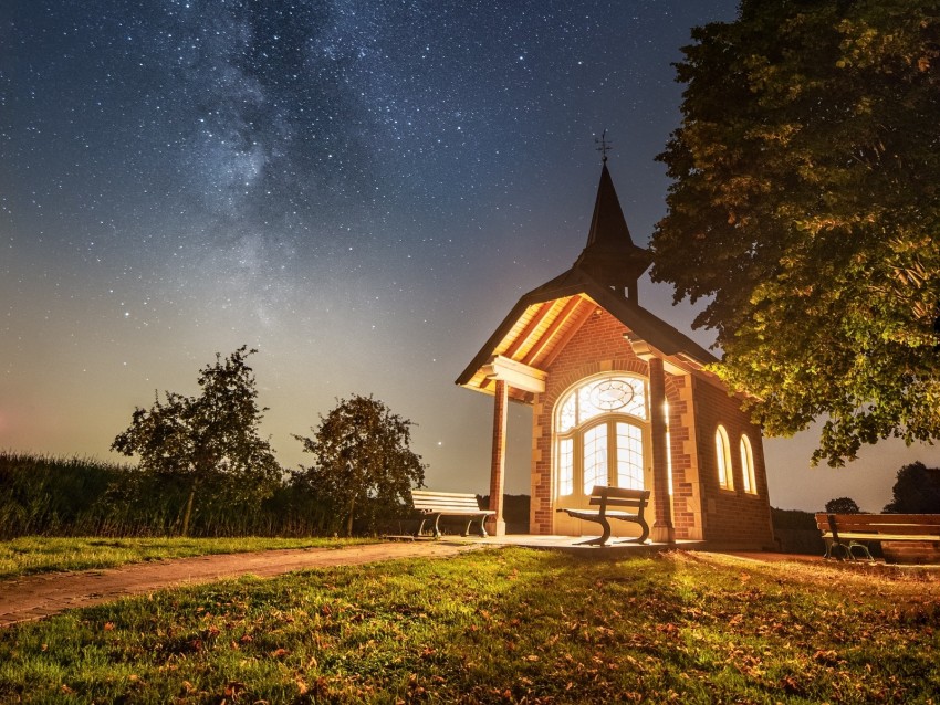 building, architecture, light, night, starry sky