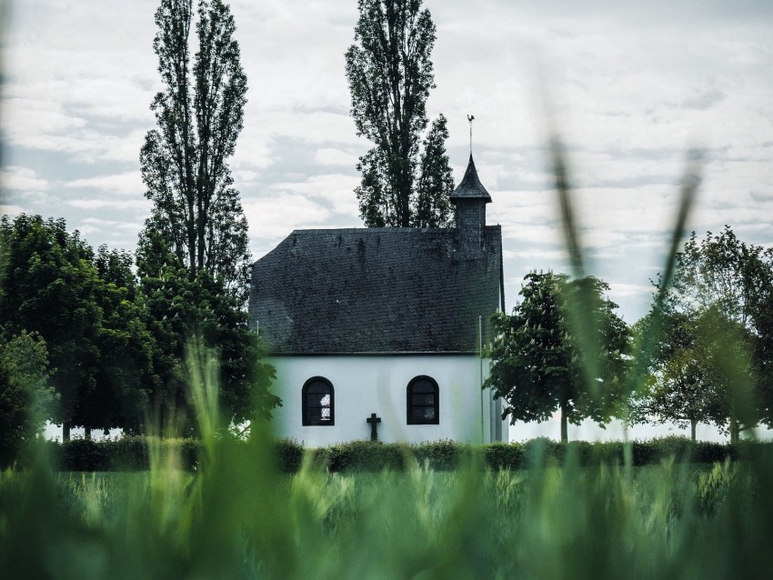 Building Church Architecture Trees Grass Background