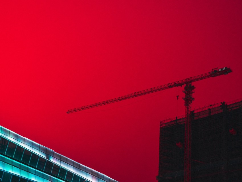 Building Construction Crane Architecture City Sky Red Background