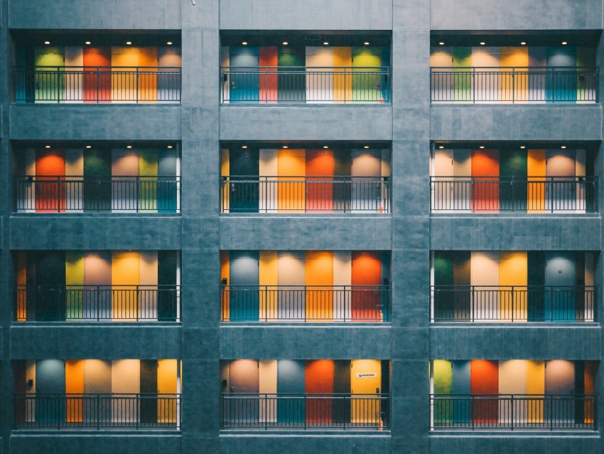 building, doors, architecture, minimalism, colorful