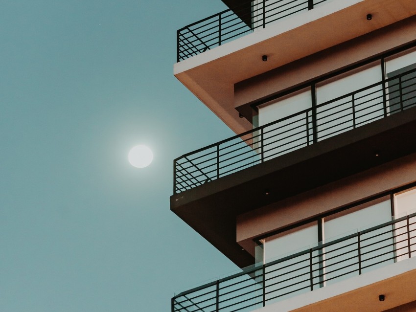 building, facade, architecture, moon, night