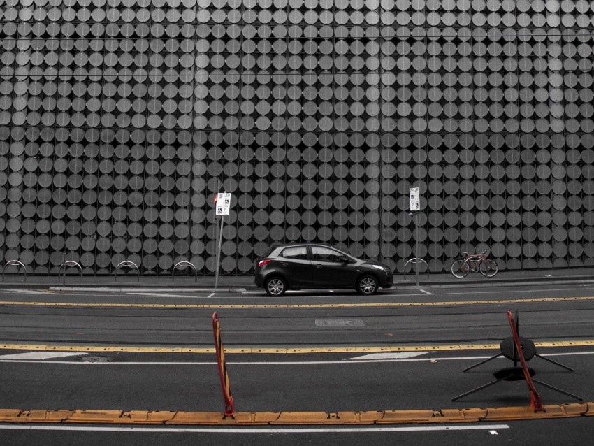 Building Facade Car Road Architecture Gray Background