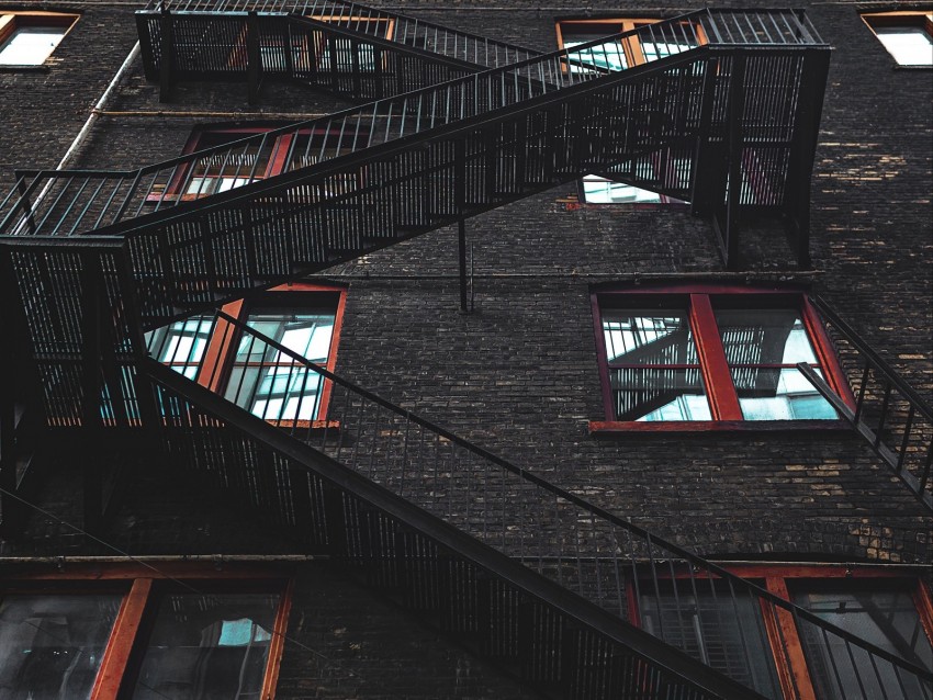 Building Facade Stairs Windows Wall Black Background